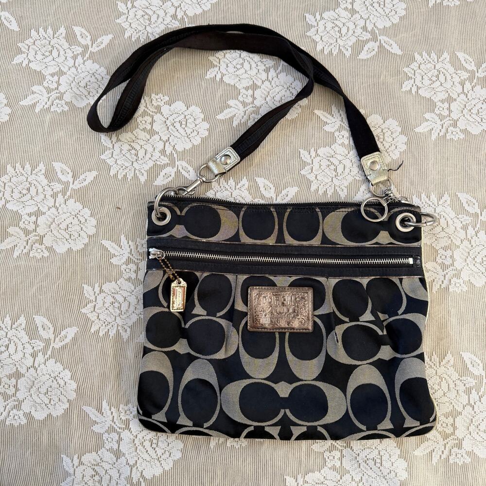 Coach Signature C Black & Gray Crossbody Bag